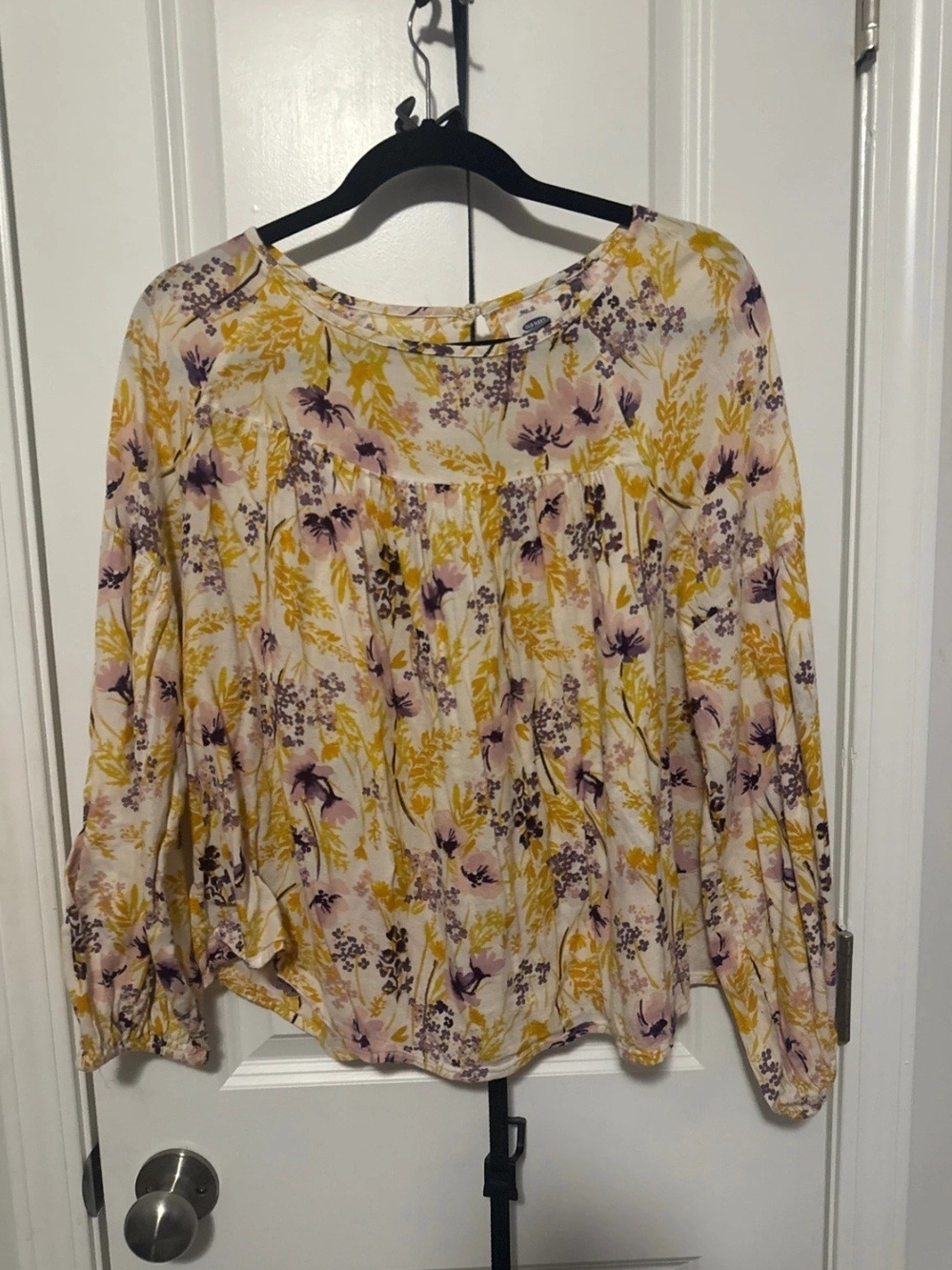 Old Navy Cream Floral Peasant Blouse with Yellow & Purple Print